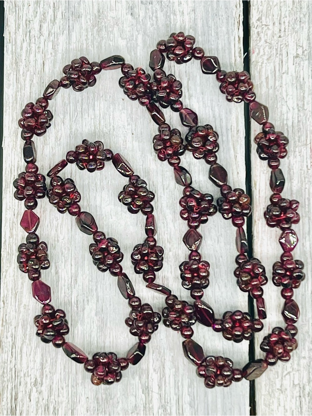 368.  Vintage Czech Bohemian Polished Garnet Cluster Necklace - Women’s Jewelry